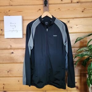 REEBOK Tracksuit Track Jacket Black Gray Colorblock Athletic Zip Pockets Size‎ L